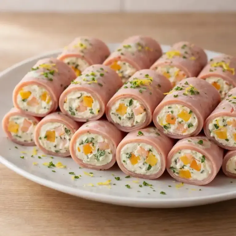 Rollé di prosciutto con gamberi e mango, salsa al limone